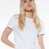 T-shirt in cotone stretch con stampa in rilievo - BIANCO - TS09