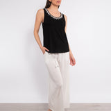 Canotta con strass in viscosa e cotone - NERO - TS14