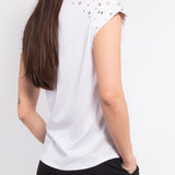 T-shirt in viscosa e cotone con strass e perle - BIANCO - TS15