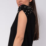 T-shirt in viscosa e cotone con strass e perle - NERO - TS15