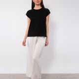 T-shirt in viscosa e cotone con strass e perle - NERO - TS15
