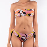 Bikini set a fascia con coppe imbottite estraibili e slip annodato - ROSA - AB10