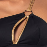 Top bikini monospalla con coppe imbottite estraibili - NERO - GD37