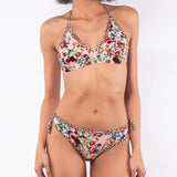Bikini set triangolo alto non imbottito e slip con fiocchi removibili - ROSA - LO02