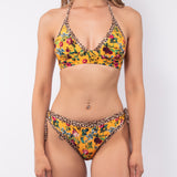 Bikini a triangolo alto non imbottito e slip con fiocchi removibili - GIALLO - LO02