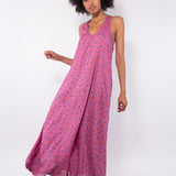 Abito lungo spallina incrociata animalier - FUXIA - MC82