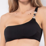 Top bikini monospalla con coppe imbottite estraibili - NERO - CA37