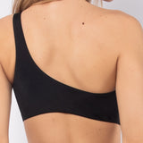 Top bikini monospalla con coppe imbottite estraibili - NERO - CA37