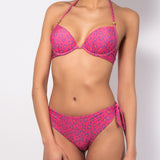 Bikini set push-up con coppe imbottite, lunette estraibili e ferretto e slip con fiocchi removibili - FUXIA - MC06