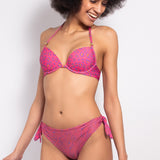 Bikini set push-up con coppe imbottite, lunette estraibili e ferretto e slip con fiocchi removibili - FUXIA - MC06