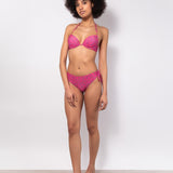 Bikini set push-up con coppe imbottite, lunette estraibili e ferretto e slip con fiocchi removibili - FUXIA - MC06