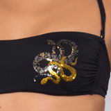 Bikini set fascia con coppe imbottite estraibili e slip annodato - NERO - SJ10