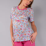 Pigiama Serafino Corto in Viscosa Lotus - AZZURRO - LO12