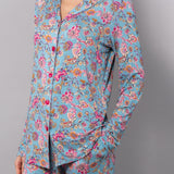 Pigiama Aperto Lungo in Viscosa Lotus - AZZURRO - LO13