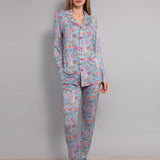 Pigiama Aperto Lungo in Viscosa Lotus - AZZURRO - LO13