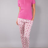 Pigiama Serafino in Cotone Bouquet - FUXIA - NB10