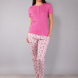 Pigiama Serafino in Cotone Bouquet - FUXIA - NB10