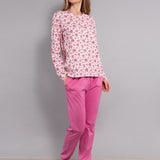 Pigiama Serafino Lungo in Cotone Bouquet - FUXIA - NB11