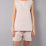 Pigiama Serafino Corto in Cotone Righe - ROSA - NS12