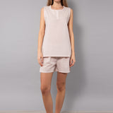 Pigiama Serafino Corto in Cotone Righe - ROSA - NS12