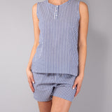 Pigiama Serafino Corto in Cotone Righe - BLU - NS12