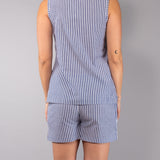 Pigiama Serafino Corto in Cotone Righe - BLU - NS12