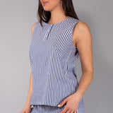 Pigiama Serafino Corto in Cotone Righe - BLU - NS12