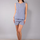 Pigiama Serafino Corto in Cotone Righe - BLU - NS12
