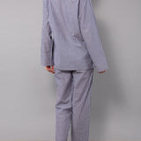 Pigiama Aperto Lungo in Cotone Righe - BLU - NS13