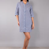 Camicia da Notte Aperta Corta in Cotone Righe - BLU - NS28