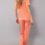 Pigiama Serafino in Viscosa e Pizzo - PESCA - PR10