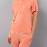 Pigiama Serafino in Viscosa e Pizzo - PESCA - PR10