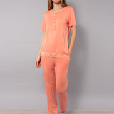 Pigiama Serafino in Viscosa e Pizzo - PESCA - PR10