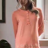 Pigiama Serafino Lungo in Viscosa e Pizzo - PESCA - PR11