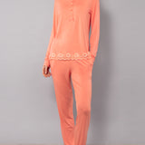 Pigiama Serafino Lungo in Viscosa e Pizzo - PESCA - PR11