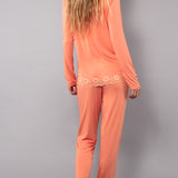 Pigiama Serafino Lungo in Viscosa e Pizzo - PESCA - PR11