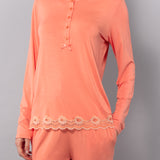 Pigiama Serafino Lungo in Viscosa e Pizzo - PESCA - PR11