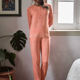 Pigiama Serafino Lungo in Viscosa e Pizzo - PESCA - PR11