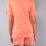 Pigiama Serafino Corto in Viscosa e Pizzo - PESCA - PR12