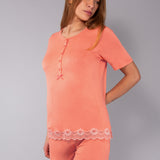 Pigiama Serafino Corto in Viscosa e Pizzo - PESCA - PR12