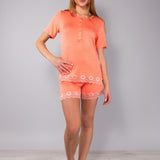 Pigiama Serafino Corto in Viscosa e Pizzo - PESCA - PR12
