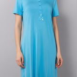 Camicia da Notte Serafino Corta in Viscosa e Pizzo - AZZURRO - PR26