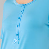 Camicia da Notte Serafino Corta in Viscosa e Pizzo - AZZURRO - PR26