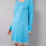 Camicia da Notte Serafino Corta in Viscosa e Pizzo - AZZURRO - PR27