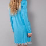 Camicia da Notte Serafino Corta in Viscosa e Pizzo - AZZURRO - PR27