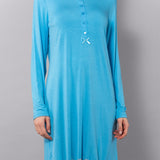 Camicia da Notte Serafino Corta in Viscosa e Pizzo - AZZURRO - PR27