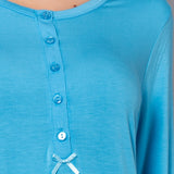 Camicia da Notte Serafino Corta in Viscosa e Pizzo - AZZURRO - PR27