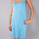 Camicia da Notte Corta Spallina in Viscosa e Pizzo - AZZURRO - PR29