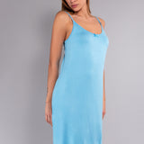 Camicia da Notte Corta Spallina in Viscosa e Pizzo - AZZURRO - PR29