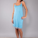 Camicia da Notte Corta Spallina in Viscosa e Pizzo - AZZURRO - PR29